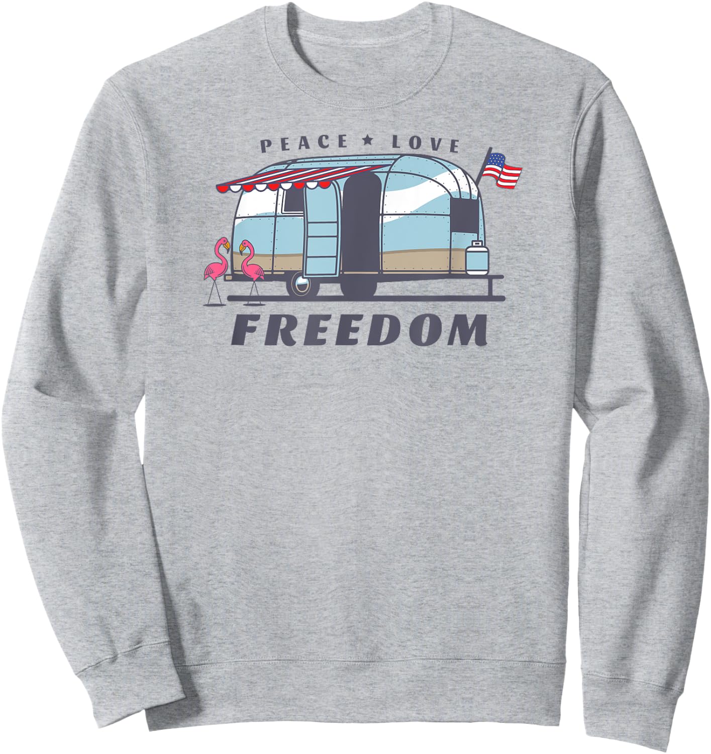 Peace Love Freedom 4th of July Avion Airstream Retro Trailer Women Men Sweatshirt - Sweatshirt | Ash