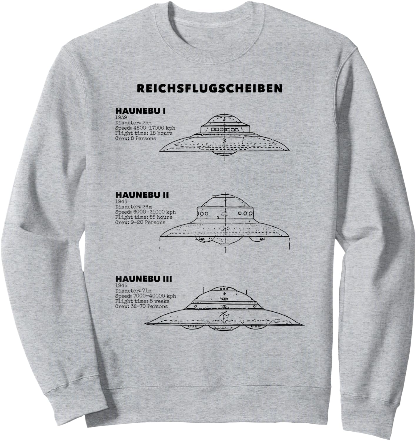 Vintage German WW2 UFO Top Secret Area 51 Alien UAP Graphic Sweatshirt - Sweatshirt | Ash