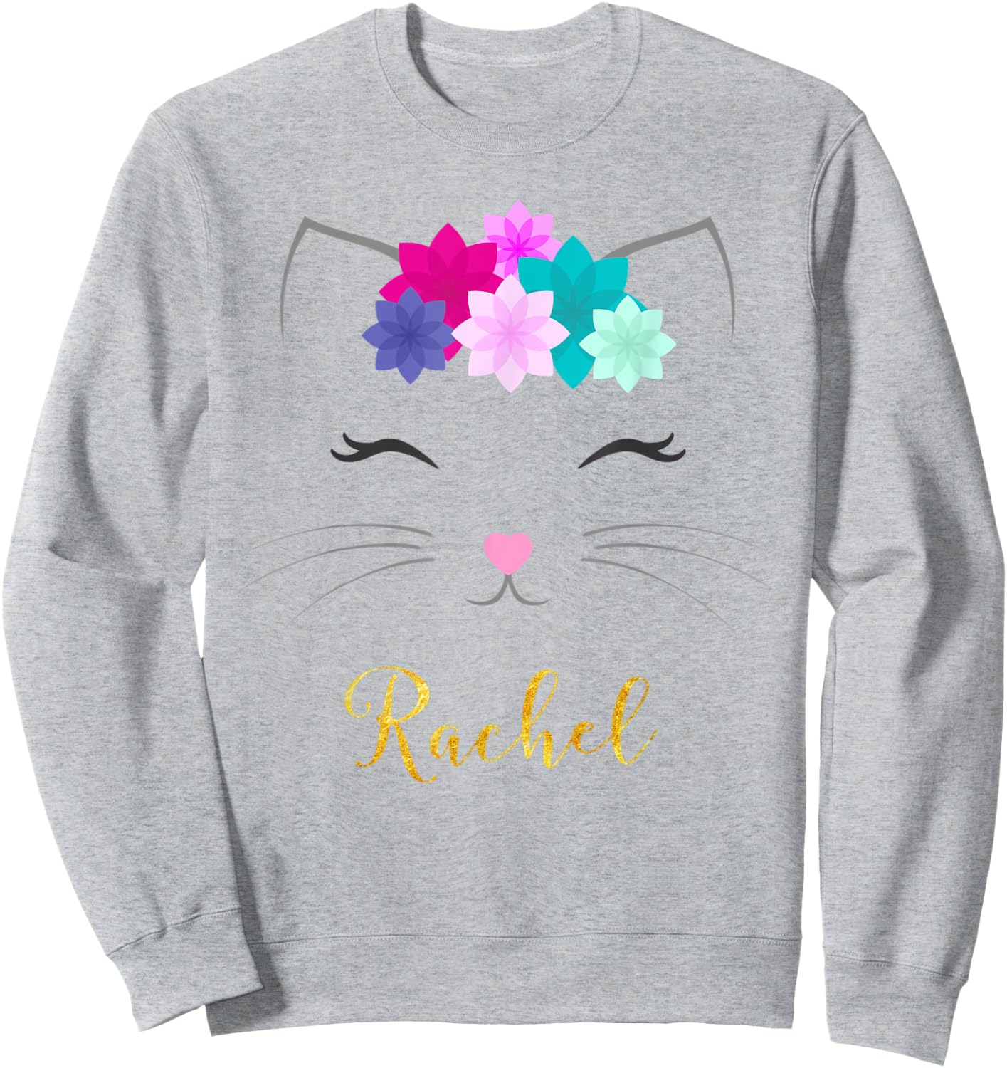 Rachel Name Gift Personalized Kitty Cat Sweatshirt - Sweatshirt | Ash