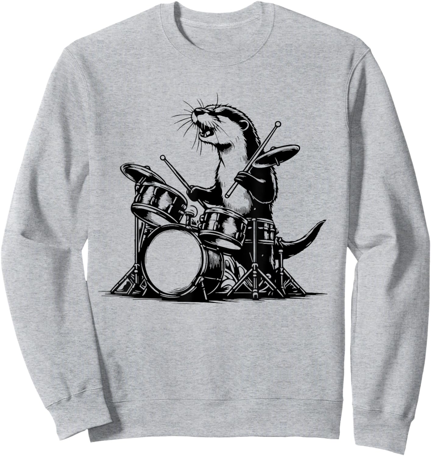 Otter Drummer Rock Retro Drummer Sea Otter Playing Drums Sweatshirt - Sweatshirt | Ash
