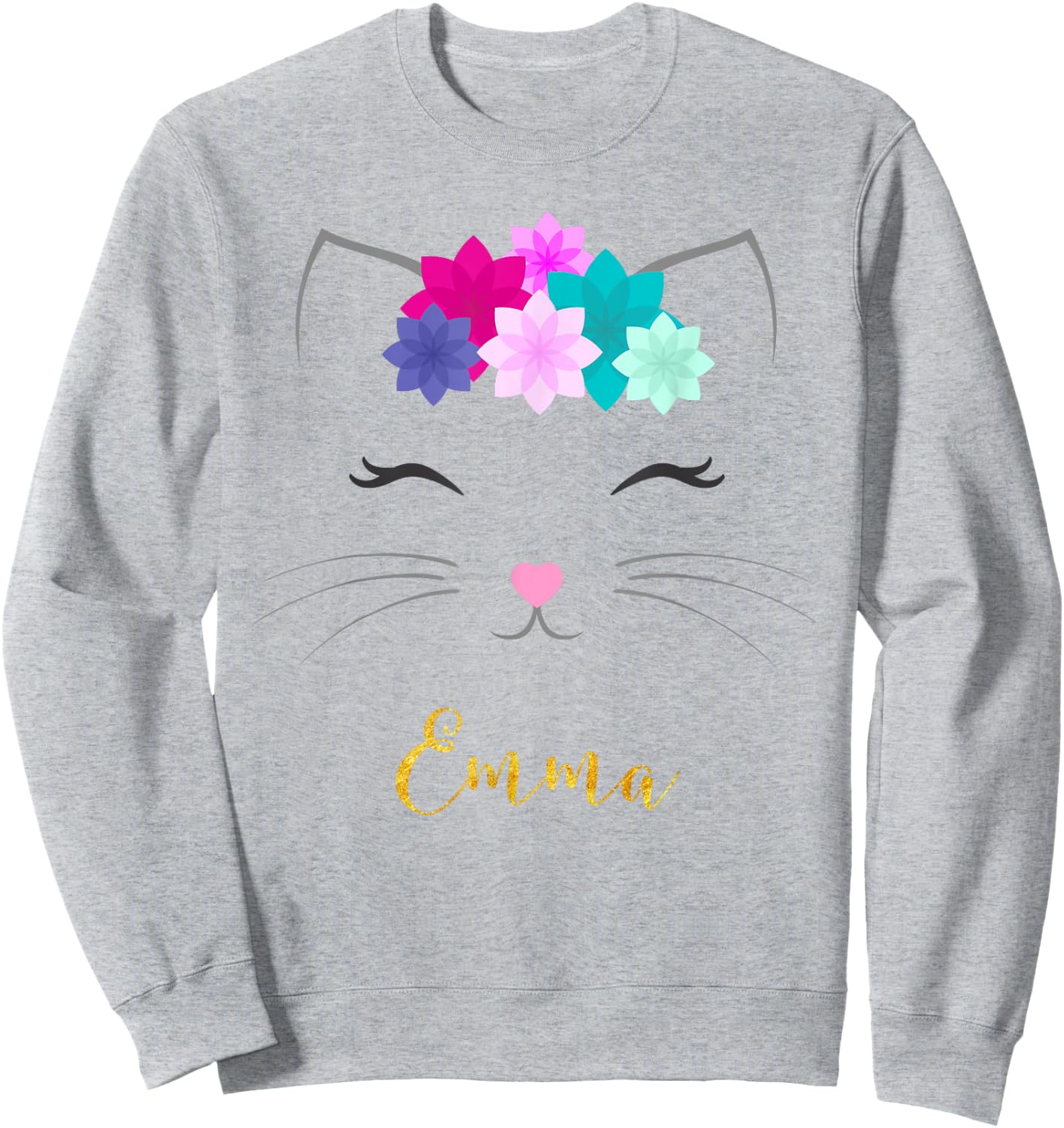 Emma Name Gift Personalized Kitty Cat Men Women Kids Sweatshirt - Sweatshirt | Ash