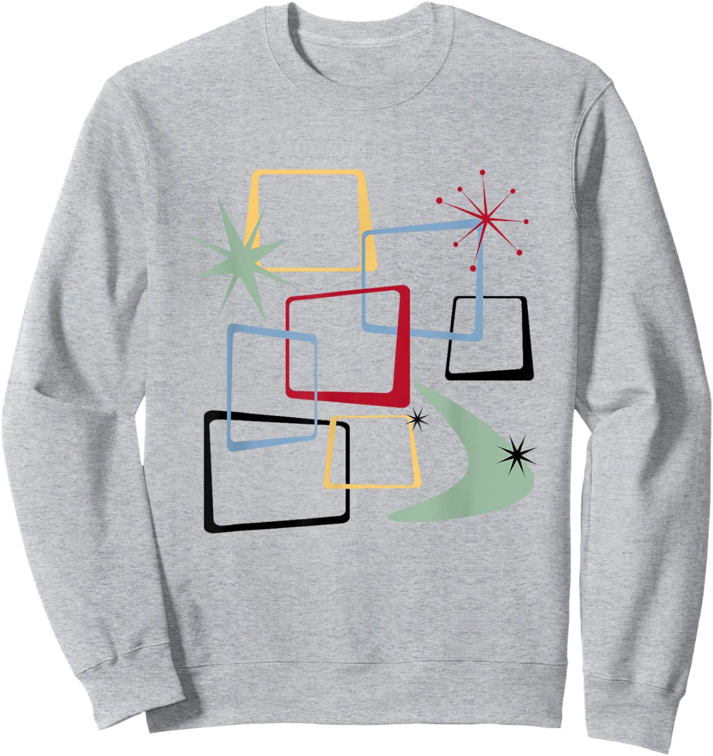 Retro Atomic Squares Stars And Boomerang Mid Century Modern Sweatshirt - Sweatshirt | Ash