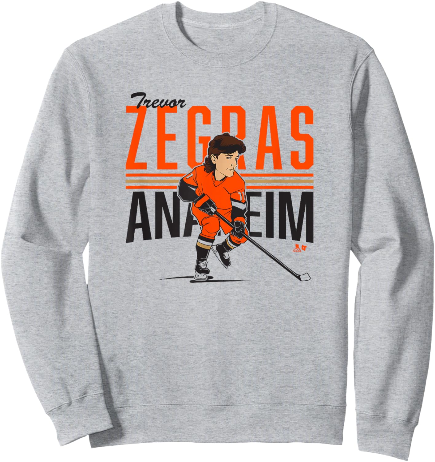 Trevor Zegras: Center Ice Caricature - Anaheim Hockey Sweatshirt - Sweatshirt | Ash