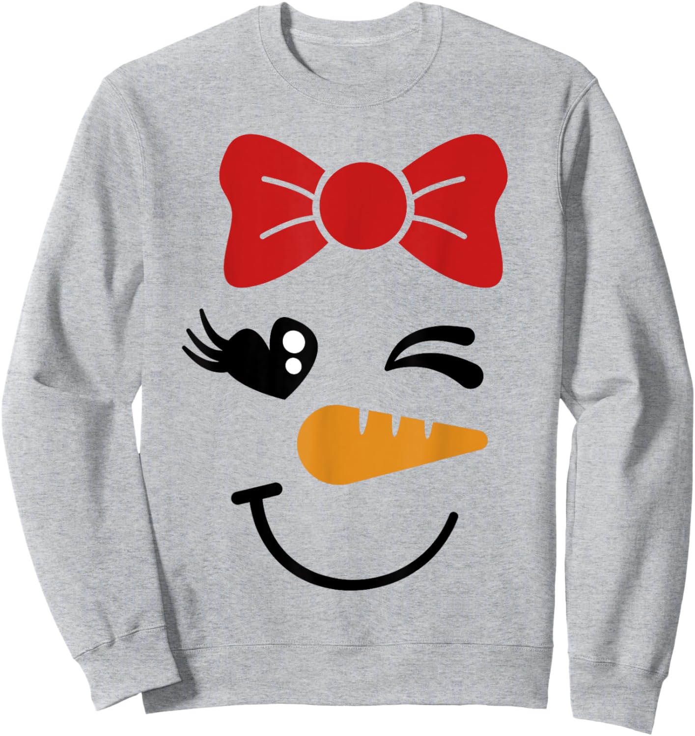 Pink Bow Snowman For Girls Cute Snowgirl Face Christmas Sweatshirt - Sweatshirt | Ash