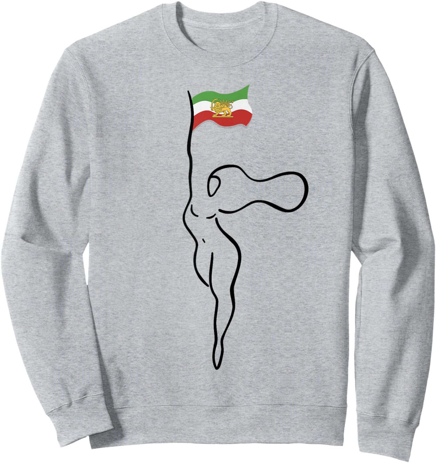 Iranian WOMAN holding Iran Flag with Lion Sun & Sword Symbol Sweatshirt - Sweatshirt | Ash