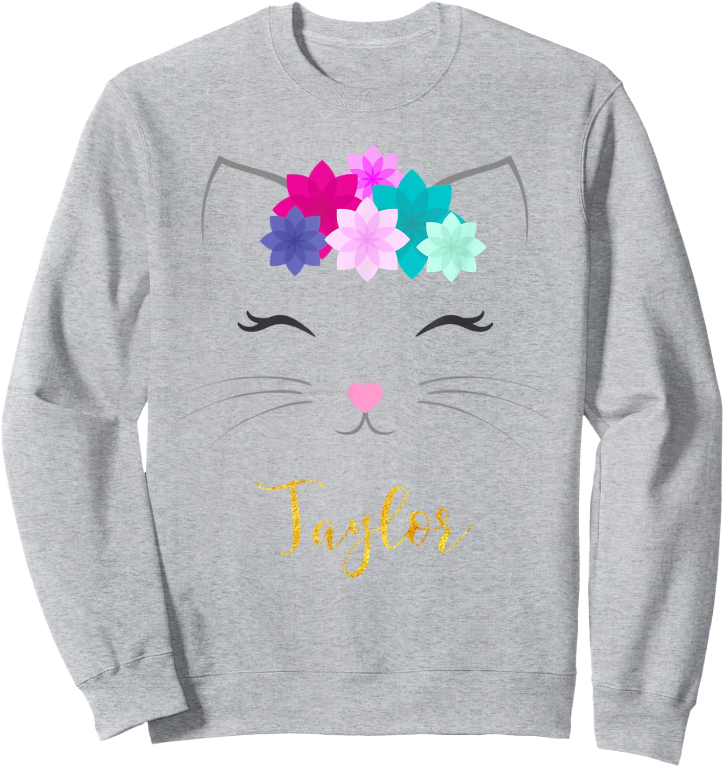 Taylor Name Gift Personalized Kitty Cat Sweatshirt - Sweatshirt | Ash