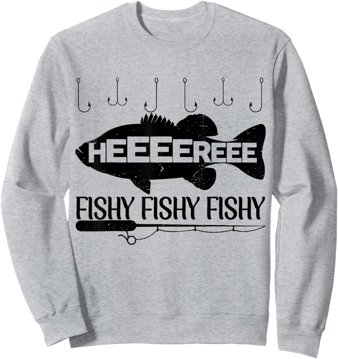Here-Fishy Men Dad Women Toddler Boy Kids Funny Bass Fishing Sweatshirt - Sweatshirt | Ash