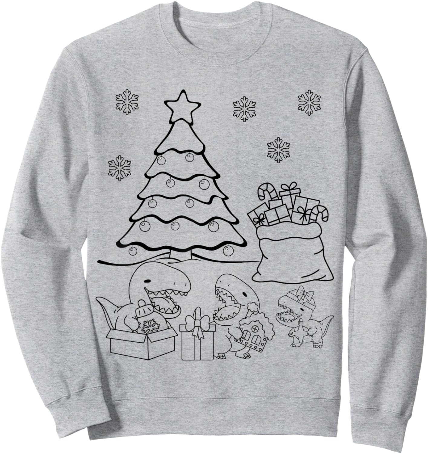 Merry Christmas Tree Dinosaurs XMAS DIY Kids Coloring Sweatshirt - Sweatshirt | Ash