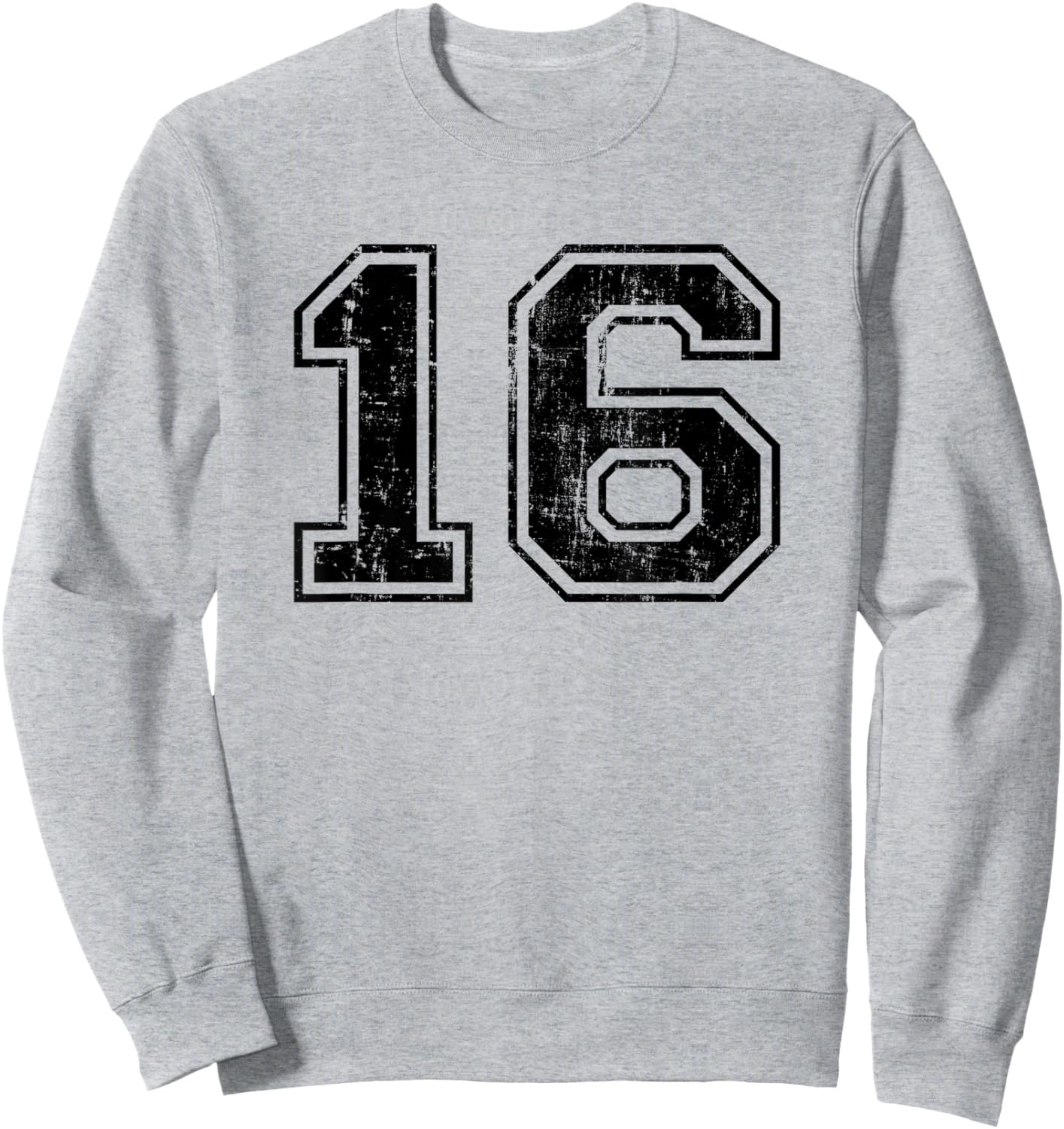 Number 16 Varsity Distressed Vintage Sport Team Player's Fan Sweatshirt - Sweatshirt | Ash