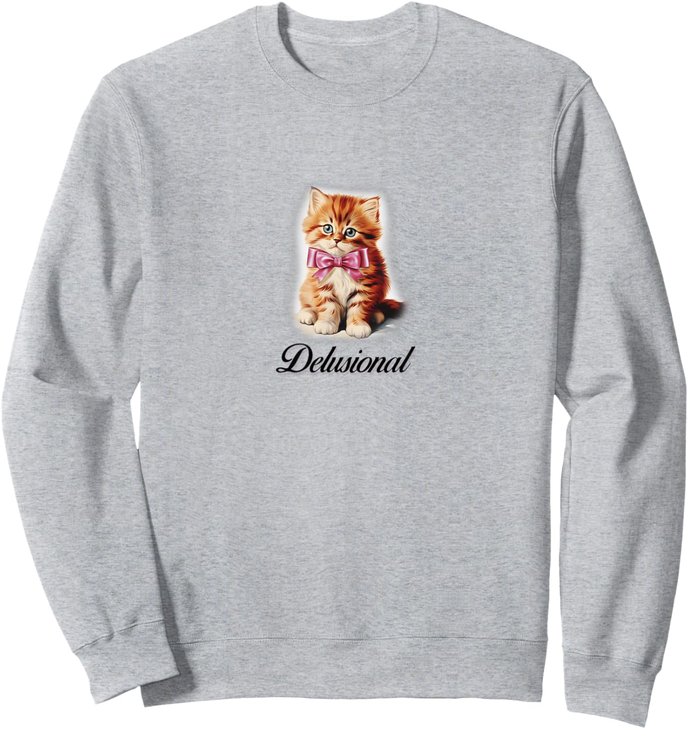 Delusional Coquette Kitten Pink Bow Ribbon Y2K Aesthetic Sweatshirt - Sweatshirt | Ash