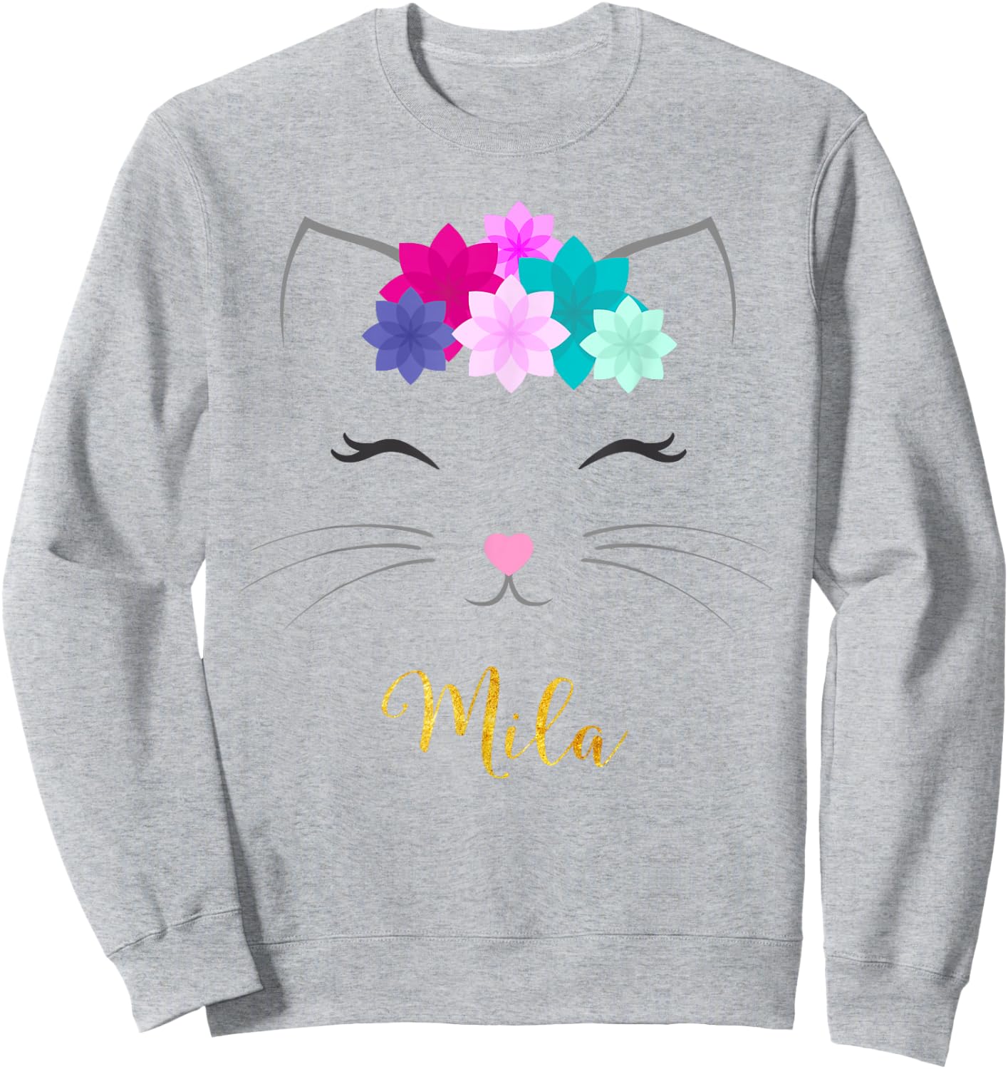 Mila Name Gift Personalized Kitty Cat Sweatshirt - Sweatshirt | Ash
