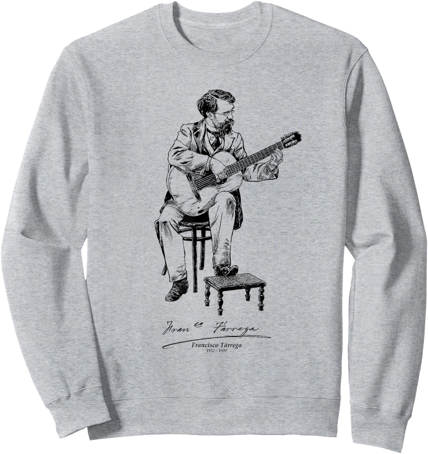 Tfantasy Francisco Trrega Spanish Classical Guitar Music , -Adults, Grey, Small, Short Sleeve, Cotton Blend, Classic Fit, T Back, Round Neck, Casual Sweatshirt - Sweatshirt | Ash