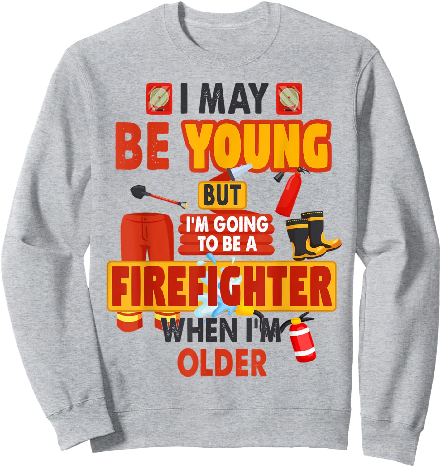 Fireman Outfit Idea For Kids & Boys Firefighter Costume Sweatshirt - Sweatshirt | Ash