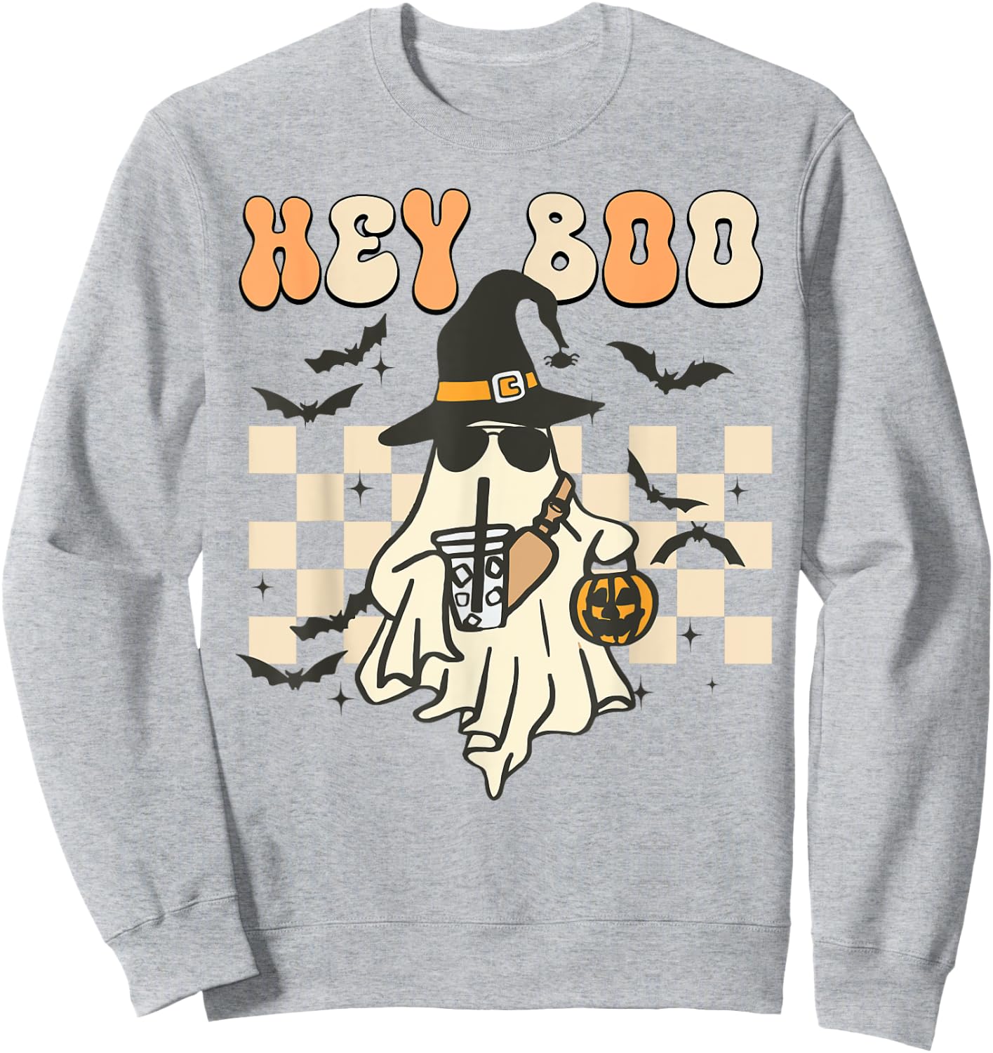 Funny Hey-Boo Shirt Toddler Boy Men Halloween Ghost Coffee Sweatshirt - Sweatshirt | Ash