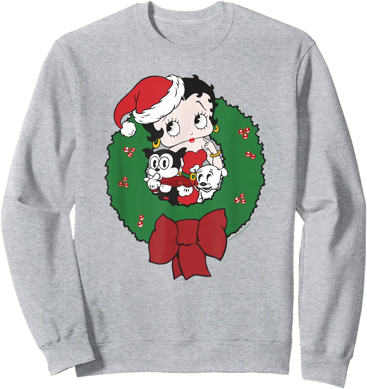 Betty Boop Christmas Betty & Friends Holiday Wreath Sweatshirt - Sweatshirt | Ash
