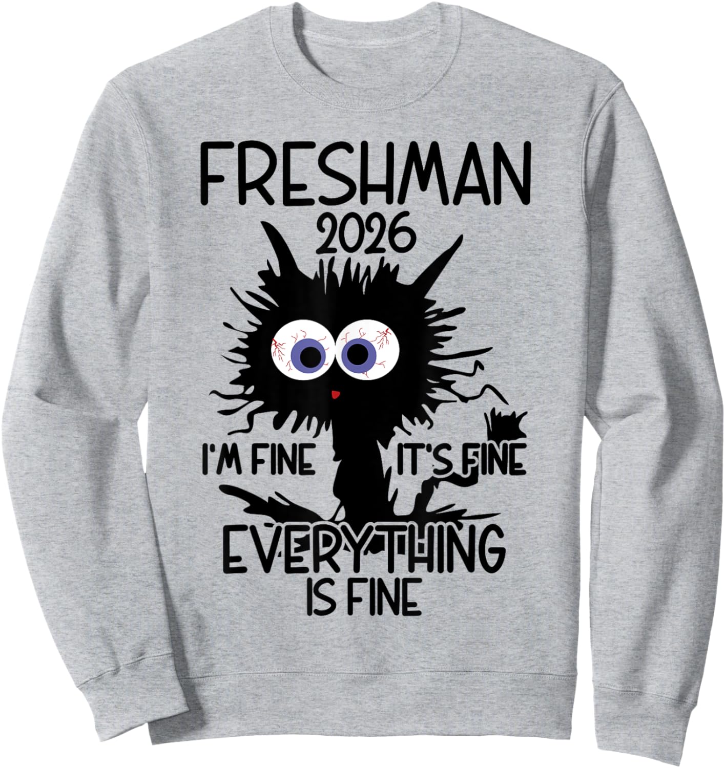I'm Fine It's Fine Cat Highschool Freshman 2026 Sweatshirt - Sweatshirt | Ash