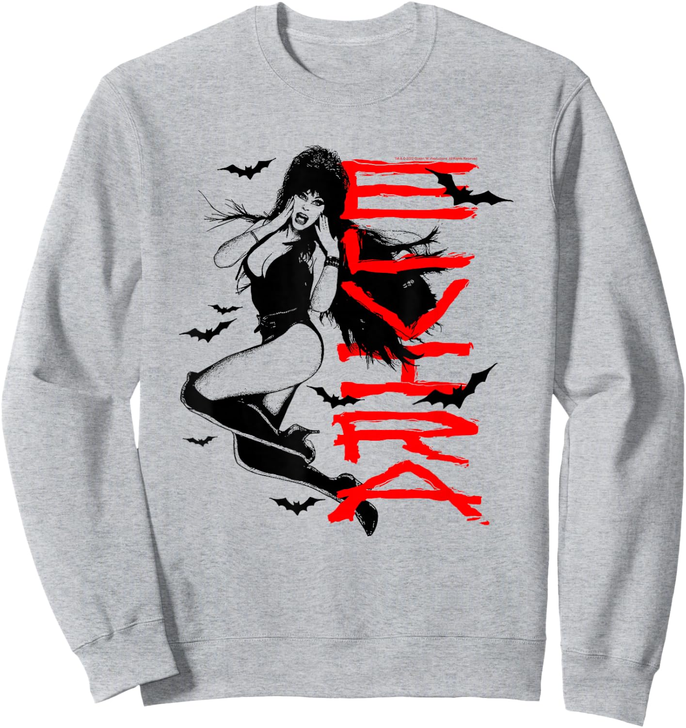 Elvira, Mistress of The Dark Stacked Name with Bats Sweatshirt - Sweatshirt | Ash