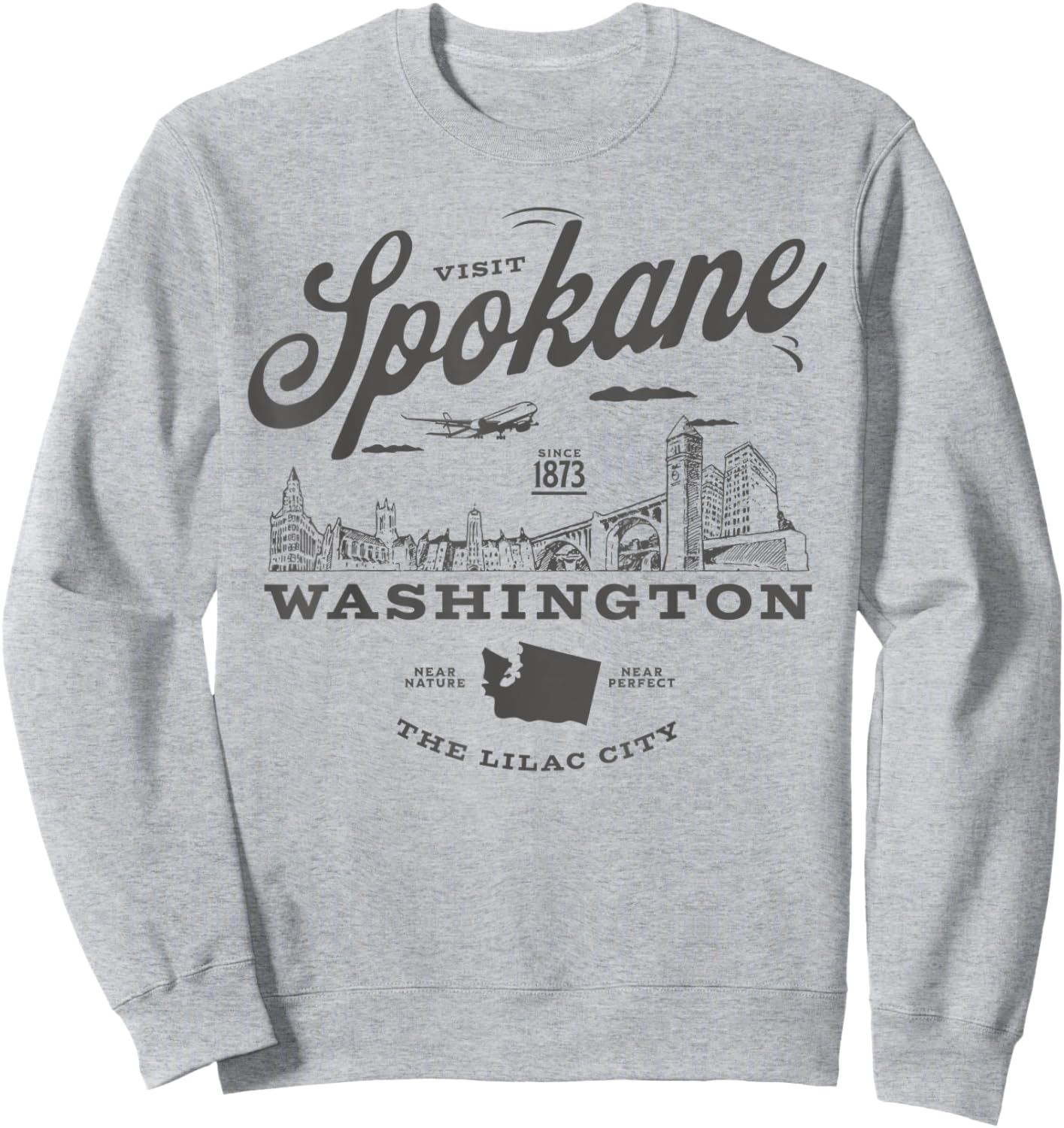 Visit Spokane Washington Since 1873 Vintage Skyline Sweatshirt - Sweatshirt | Ash