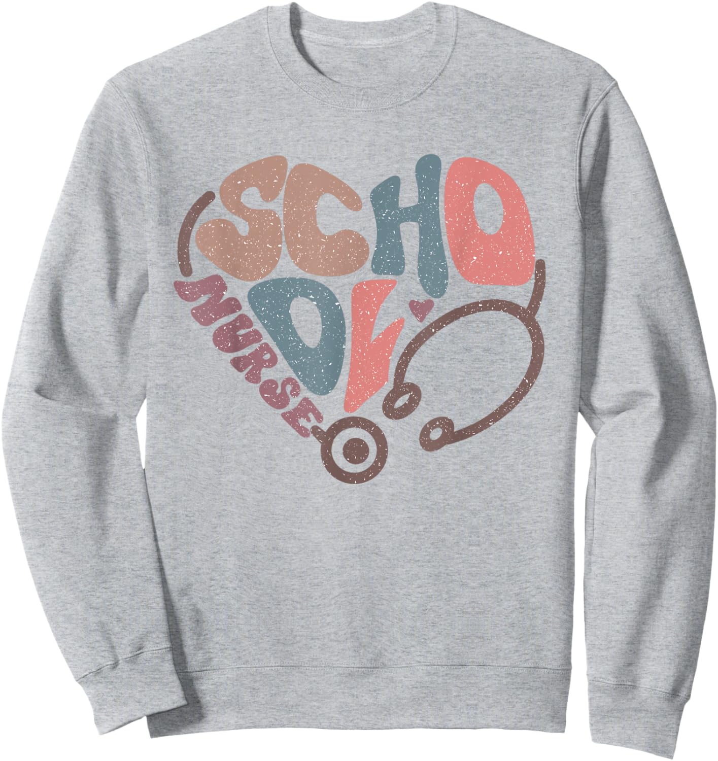 Groovy School Nurse Stethoscope Heart Nursing Nurse Day Week Sweatshirt - Sweatshirt | Ash