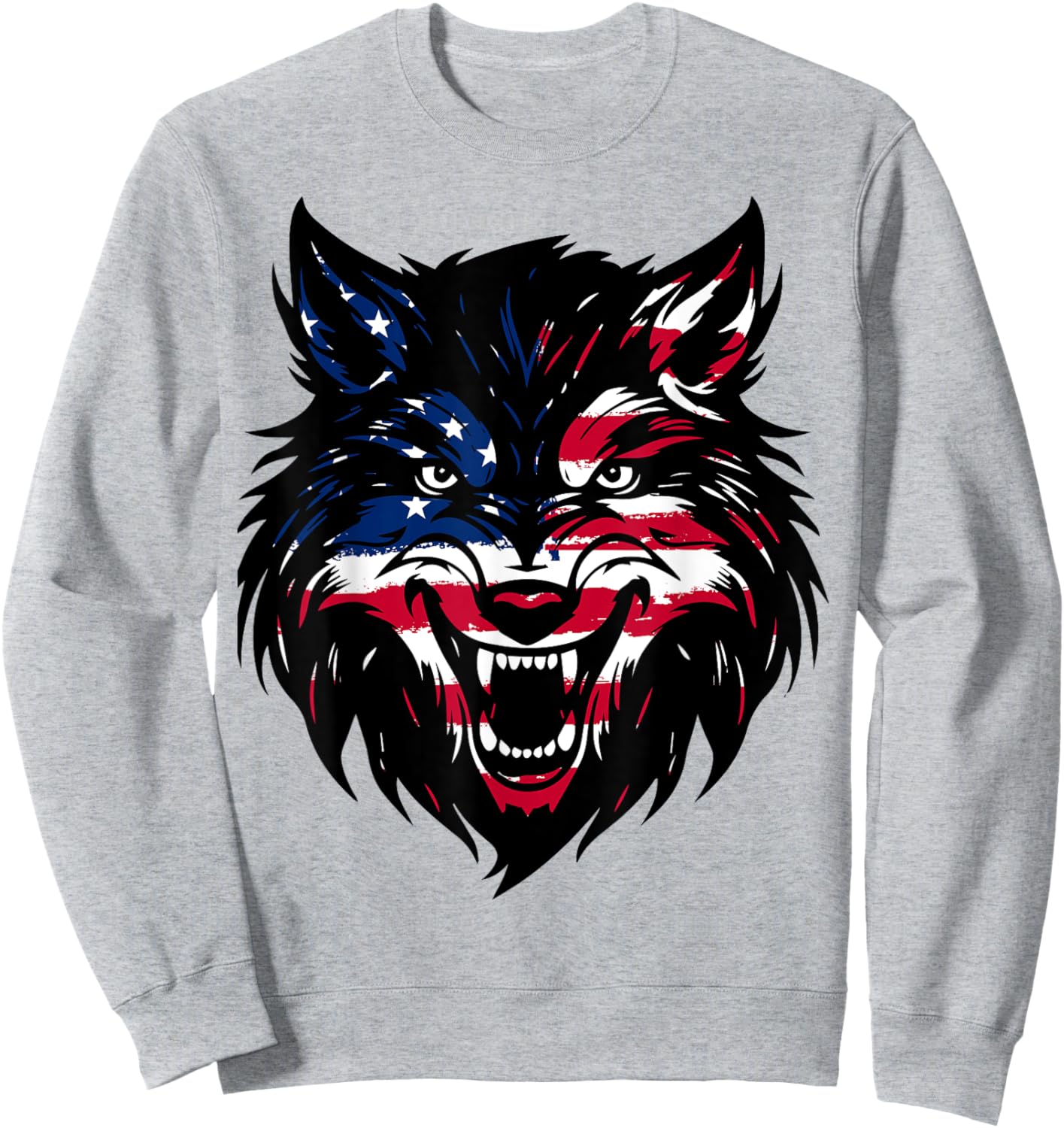 Patriotic 4th Of July Wolf American US Flag Wolf Lovers Sweatshirt - Sweatshirt | Ash