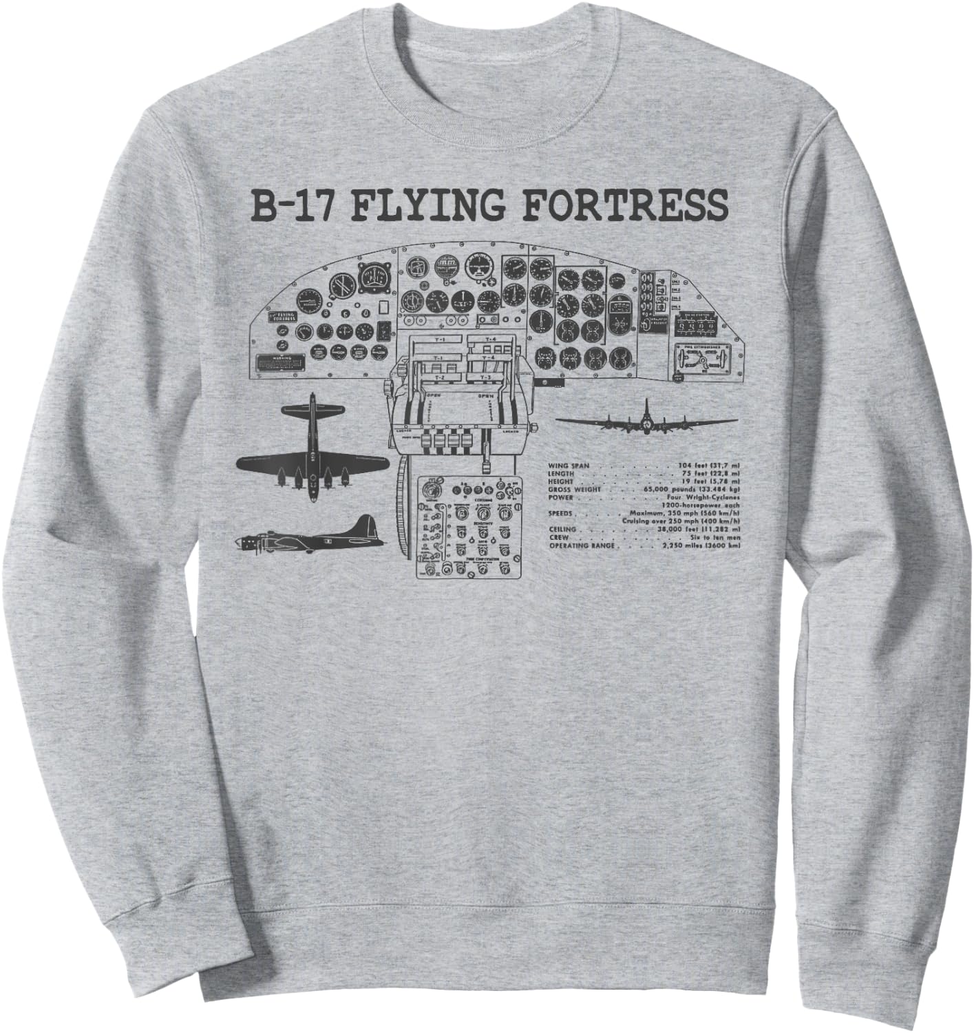Retro USA WWII B-17 Cockpit USA Warplane B17 Flying Fortress Sweatshirt - Sweatshirt | Ash