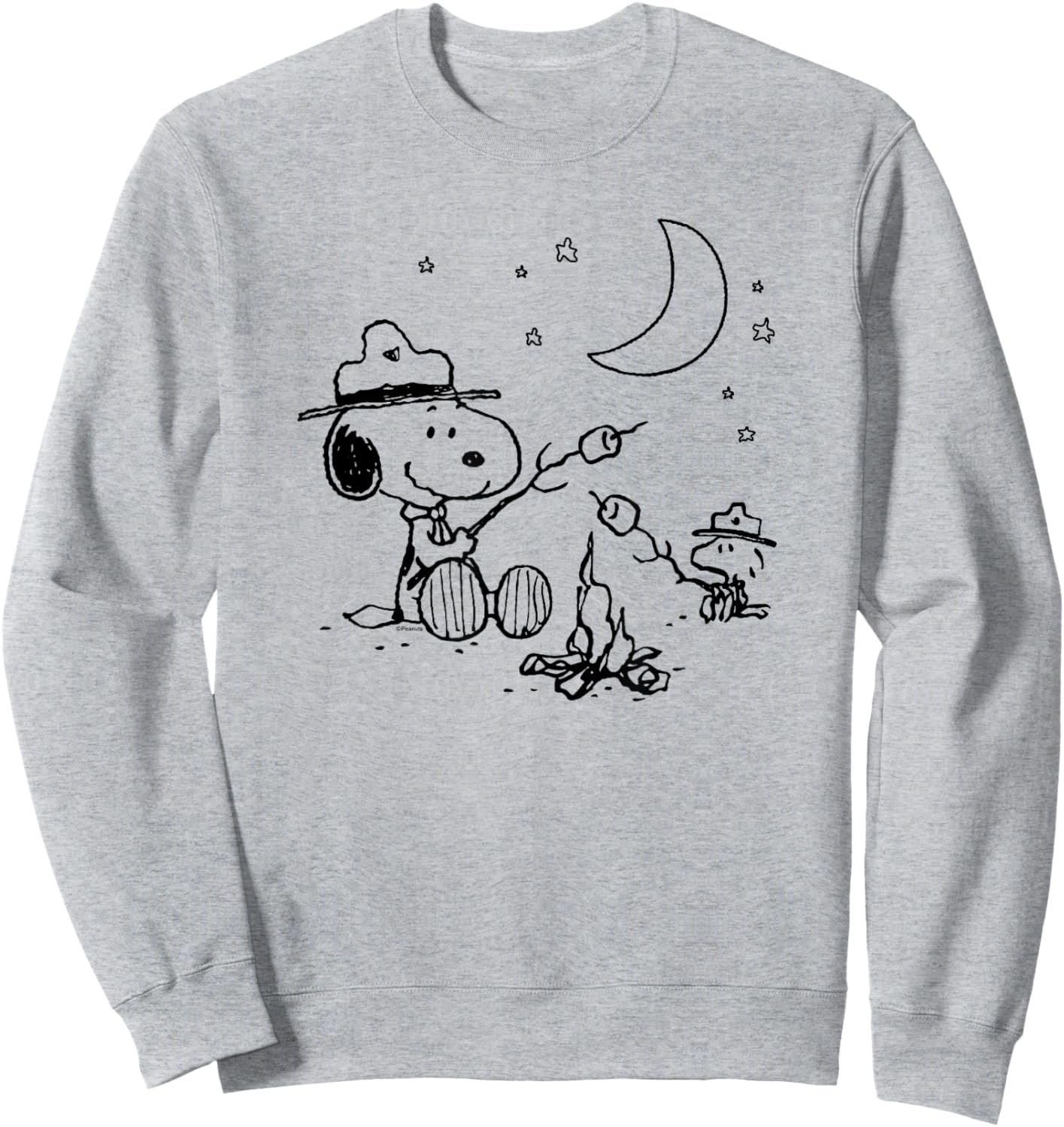 Peanuts - Snoopy and Woodstore Camping with Smores Sweatshirt - Sweatshirt | Ash