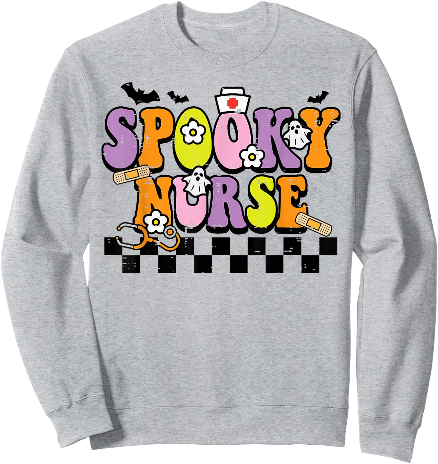 Groovy Spooky Nurse Retro Halloween Nurse Fall Scrub Women Sweatshirt - Sweatshirt | Ash