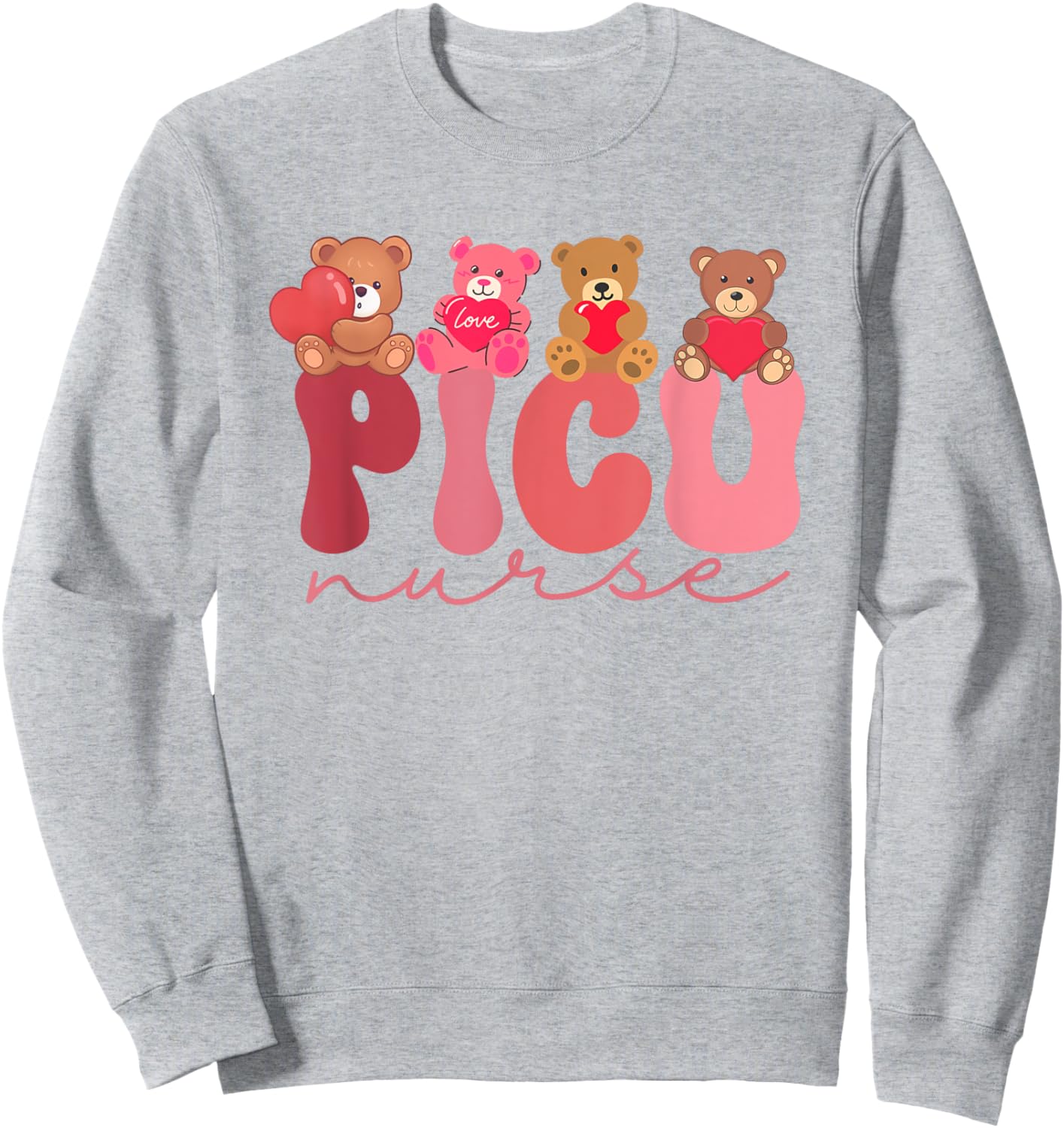 Women Valentine PICU Nurse Pediatrics Cute Bears Ped Rn Lpn Sweatshirt - Sweatshirt | Ash