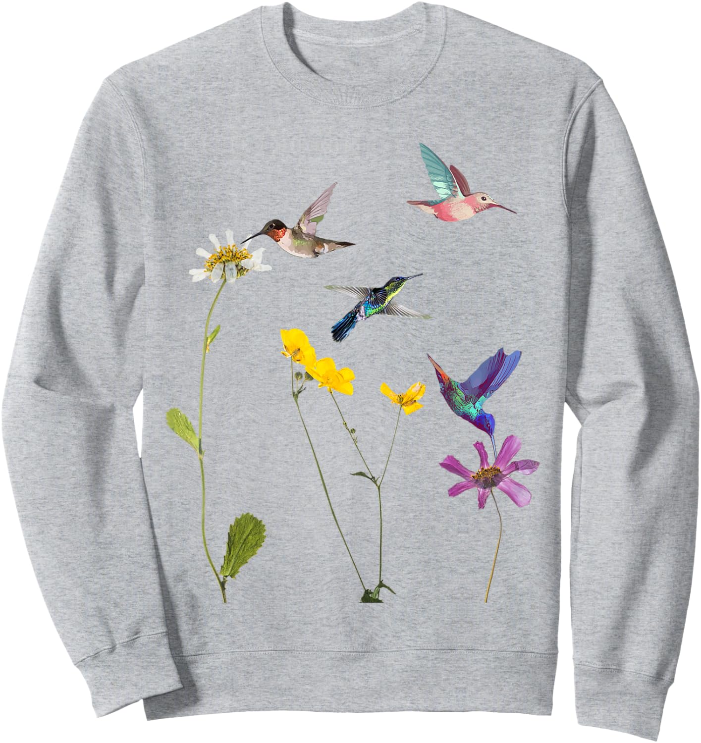 Hummingbird and Flowers Sweatshirt - Sweatshirt | Ash