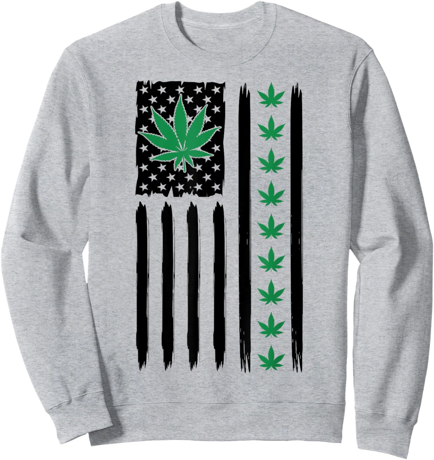 USA Flag Marijuana Leaf Funny US Pot Weed Hippie Marijuana Sweatshirt - Sweatshirt | Ash