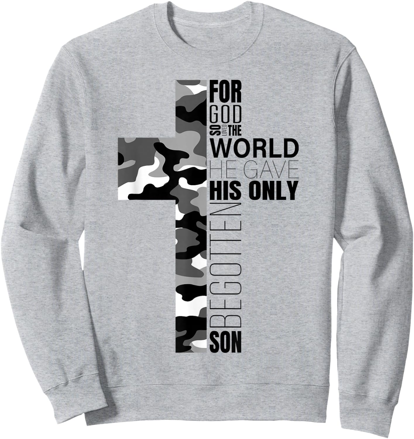 Camo Christian Cross Bible Verse John 3:16 Men Boys Faith Sweatshirt - Sweatshirt | Ash