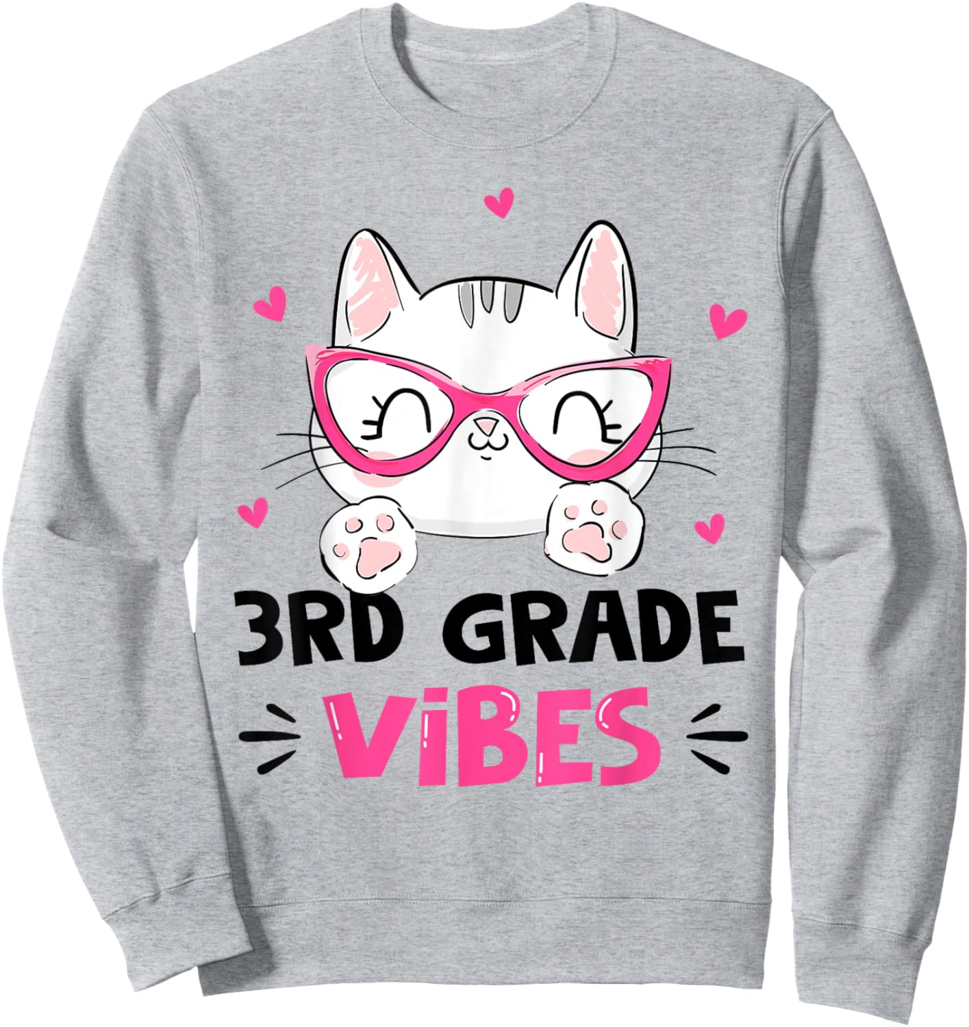 Third 3rd Grade Vibes Back to School Cute Cat Cute For Girls Sweatshirt - Sweatshirt | Ash