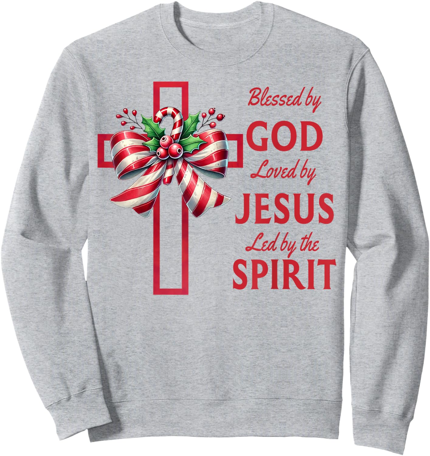 Blessed By God Loved By Jesus Beautiful Candy Cane Cross Sweatshirt - Sweatshirt | Ash