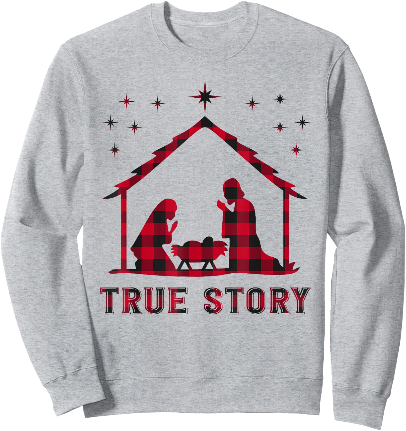 Red Plaid True Story of Jesus Birth Nativity Christmas Gift Sweatshirt - Sweatshirt | Ash