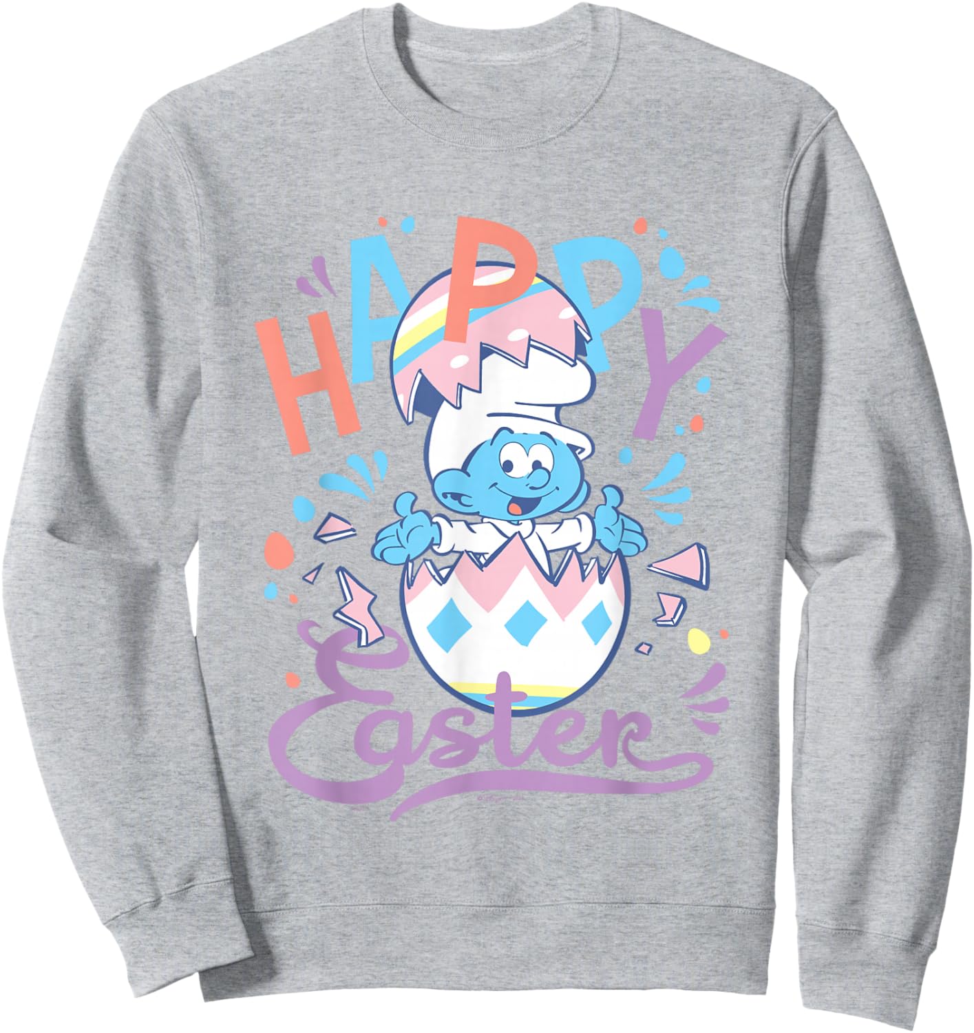 The Smurfs Happy Easter Cute Smurf Egg Pastel Colours Logo Sweatshirt - Sweatshirt | Ash