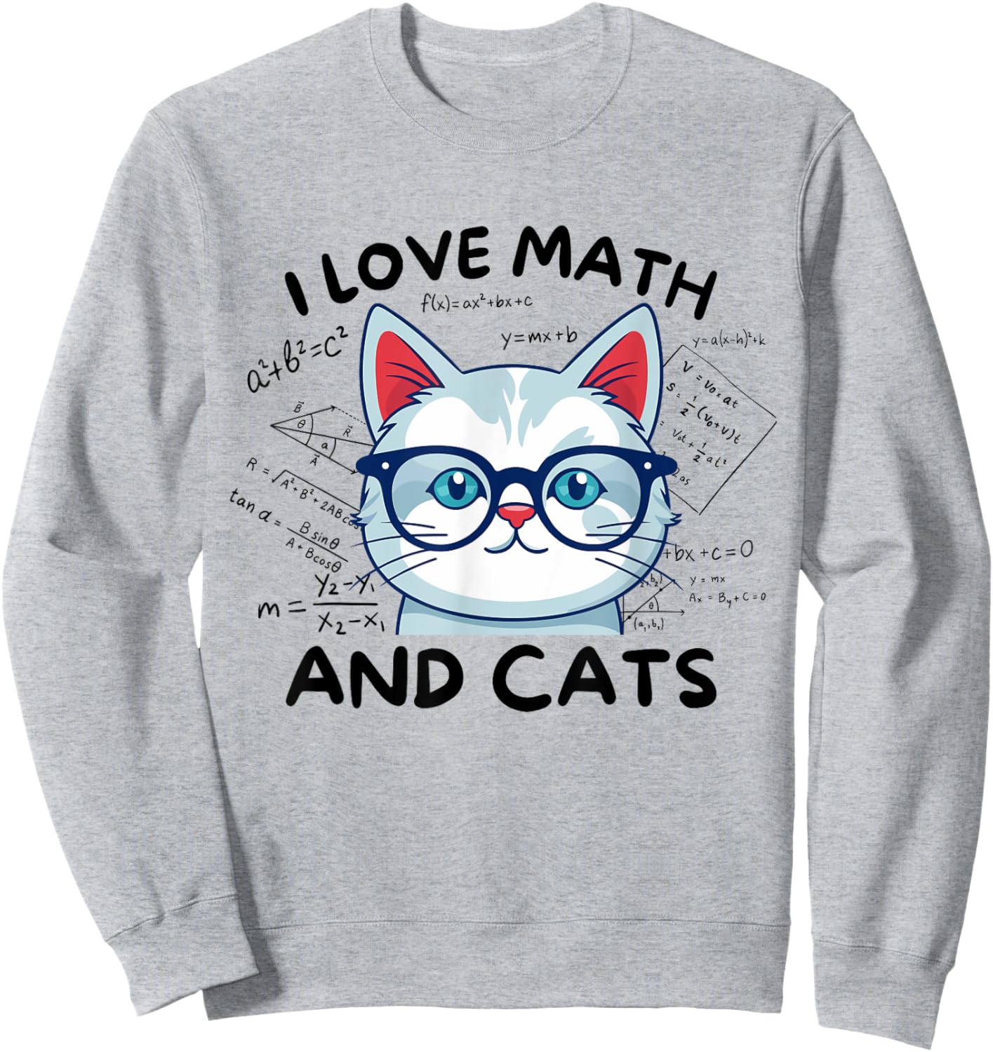 I Love Math And Cats Cute Kitty Cat Feline Lover Gift Men Women Kids Sweatshirt - Sweatshirt | Ash