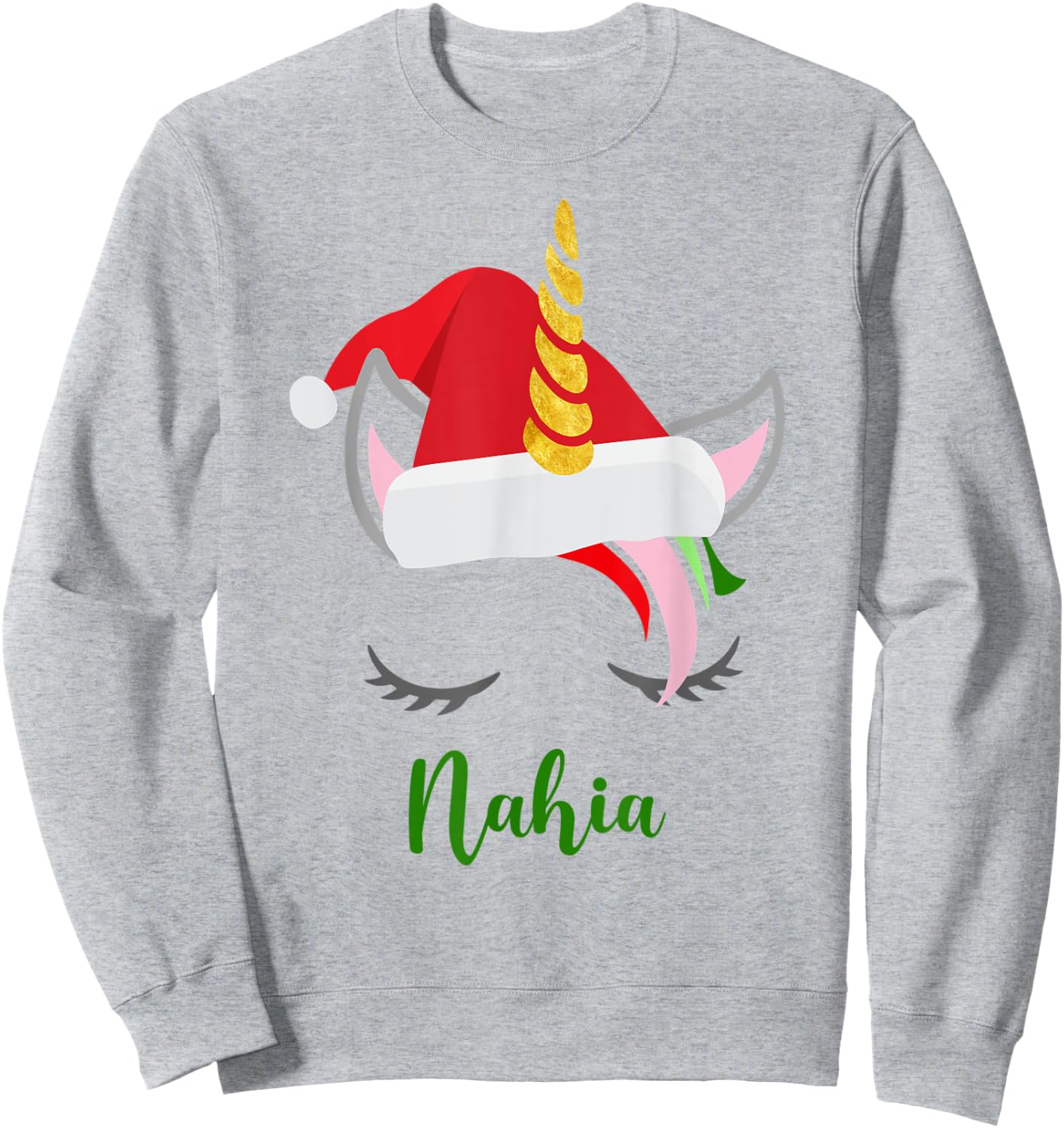 Nahia Name Gift - Nahia Santa Unicorn Sweatshirt - Sweatshirt | Ash