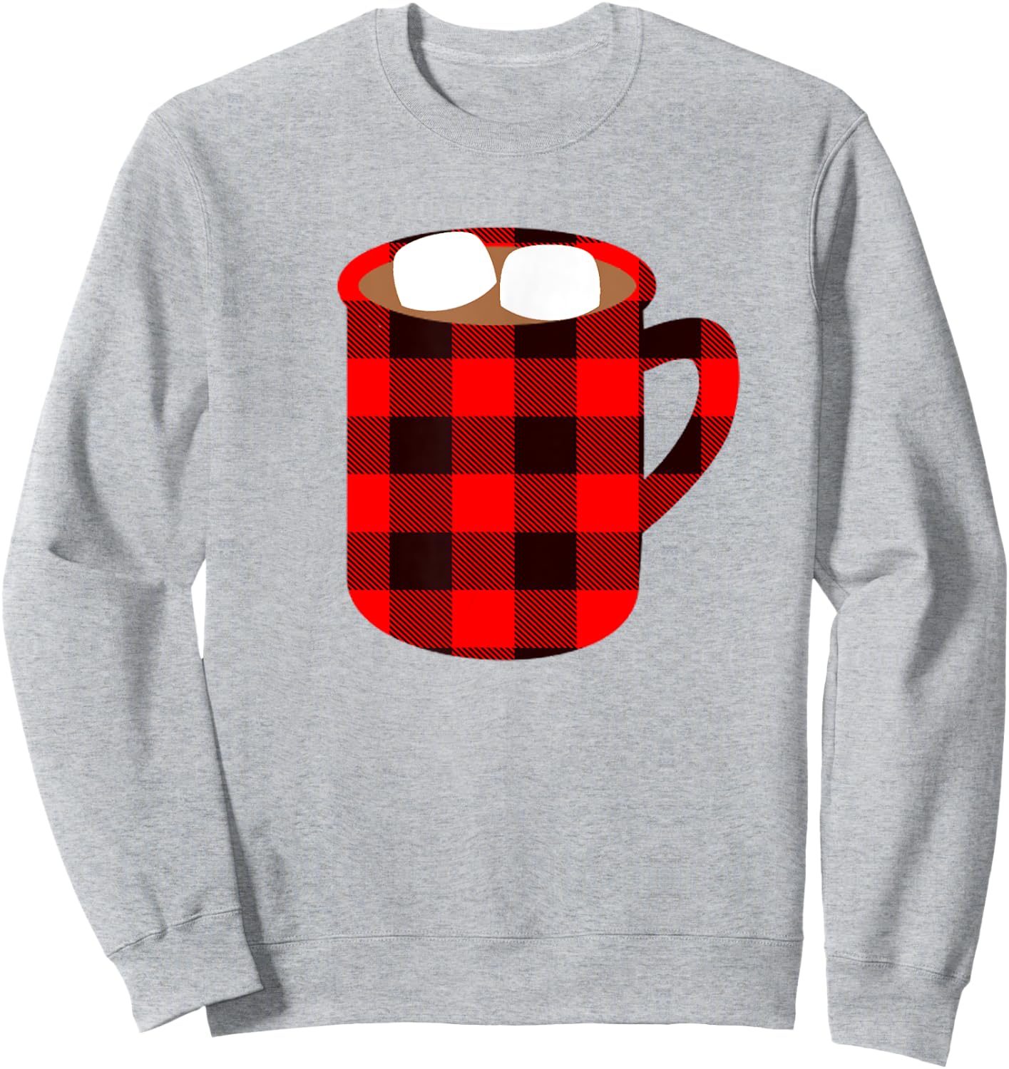 Buffalo Plaid Hot Cocoa Cup with Marshmallow Christmas Funny Sweatshirt - Sweatshirt | Ash