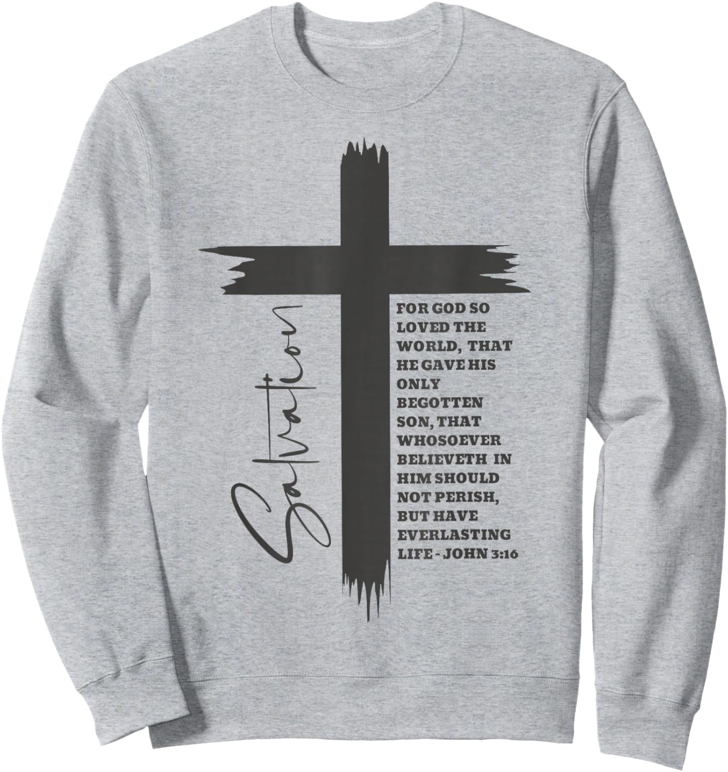 John 3:16 Christian Cross Bible Sweatshirt - Sweatshirt | Ash
