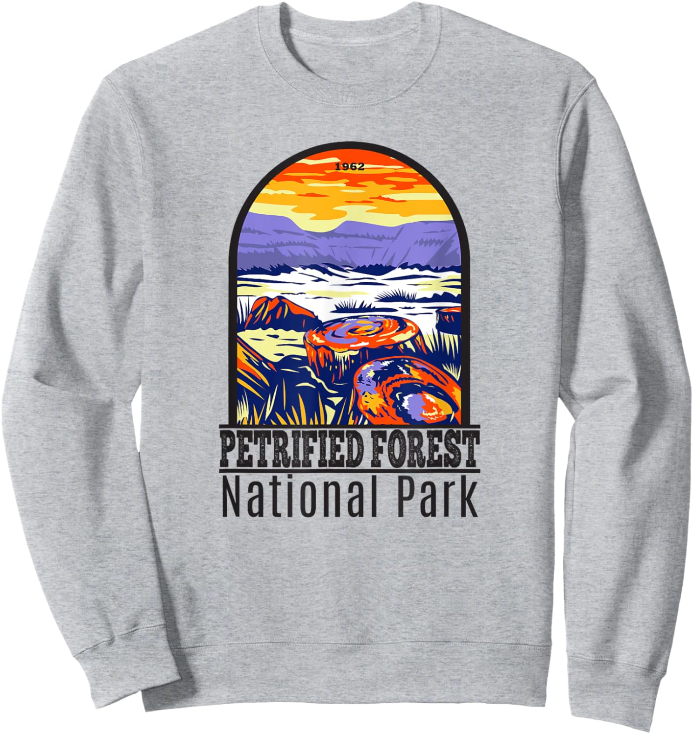 Totally Wild Designs Petrified Forest National Park Retro , Grey, Small, Classic Fit, Short Sleeve, , -Adult Sweatshirt - Sweatshirt | Ash