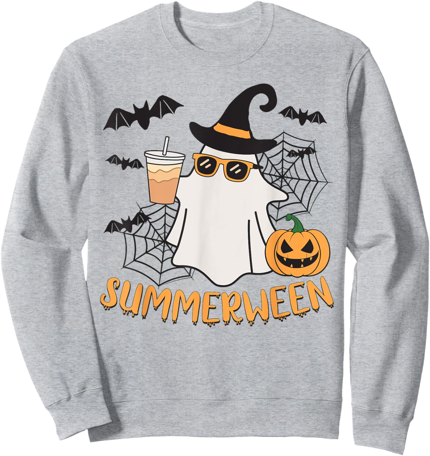 Summerween Vibes Ghost Pumpkin Spooky Beach Summer Halloween Men Women Kids Sweatshirt - Sweatshirt | Ash