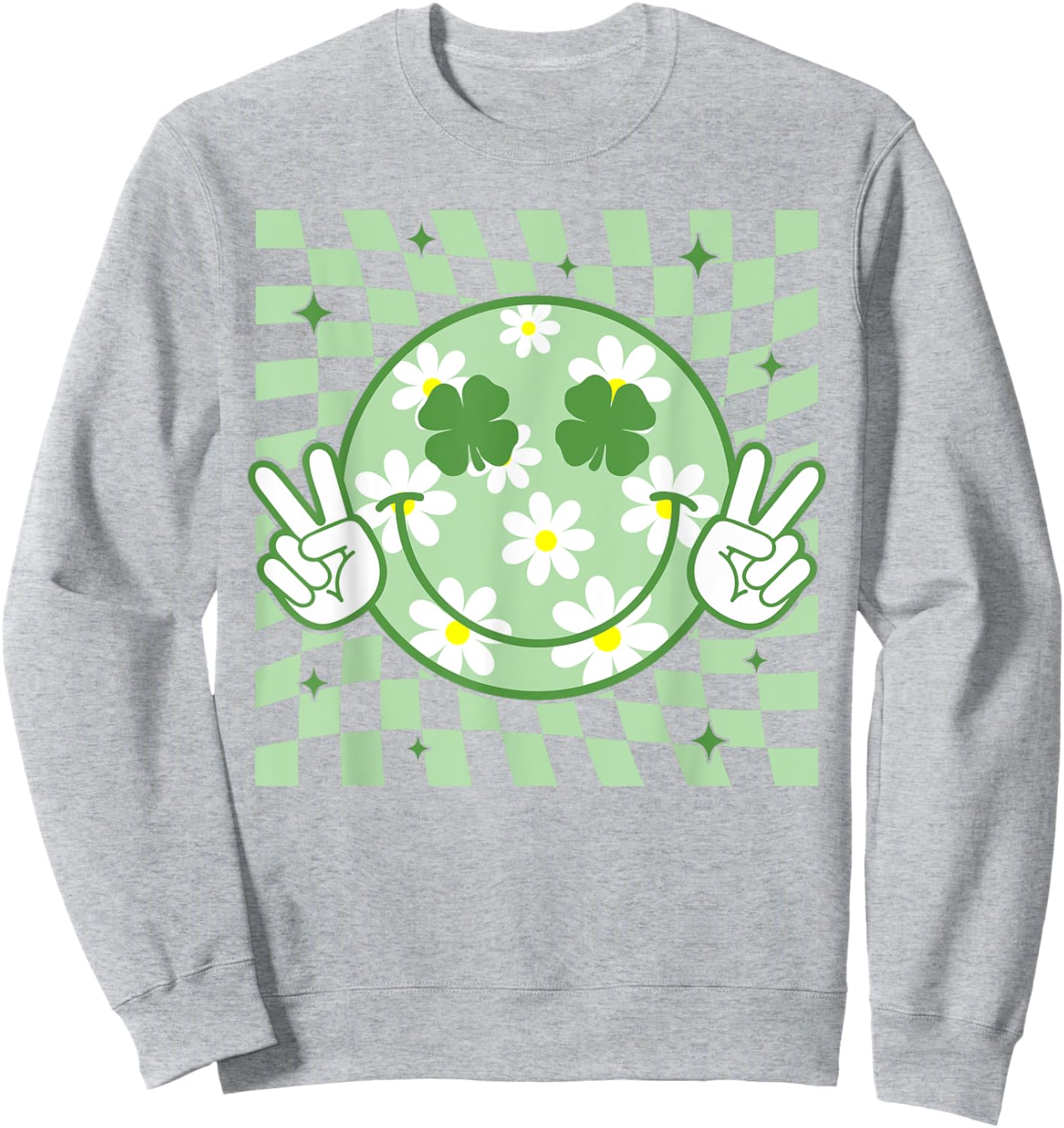 Retro Groovy St Patricks Day Hippie Smile Face Shamrock Sweatshirt - Sweatshirt | Ash