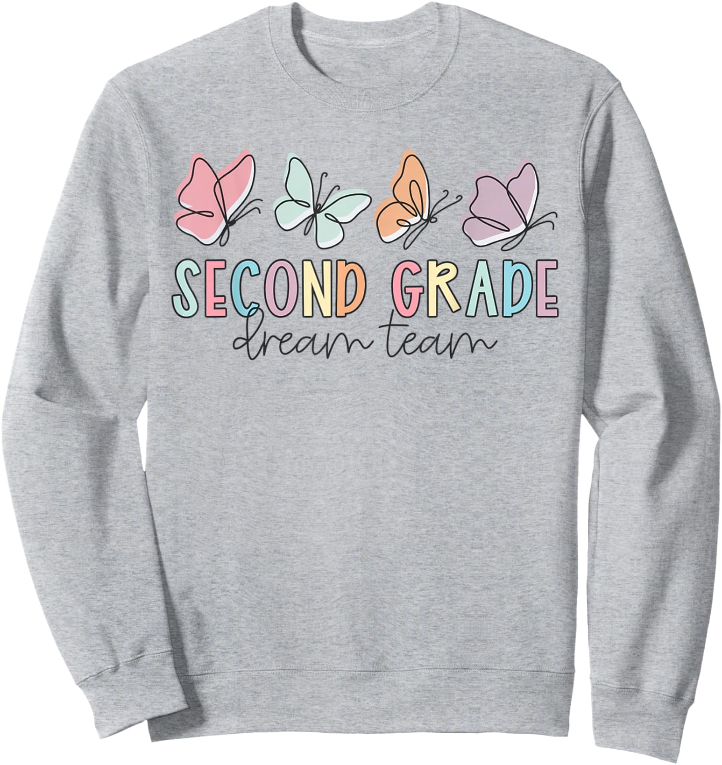 Second Grade Dream Team Butterfly Elementary Back to School Sweatshirt - Sweatshirt | Ash