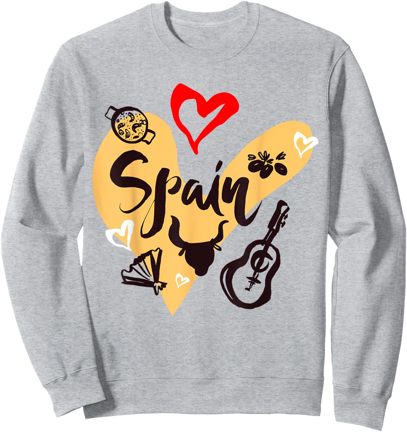 I Love Spain, Cool Spain Doodles Illustration Graphic Design Sweatshirt - Sweatshirt | Ash