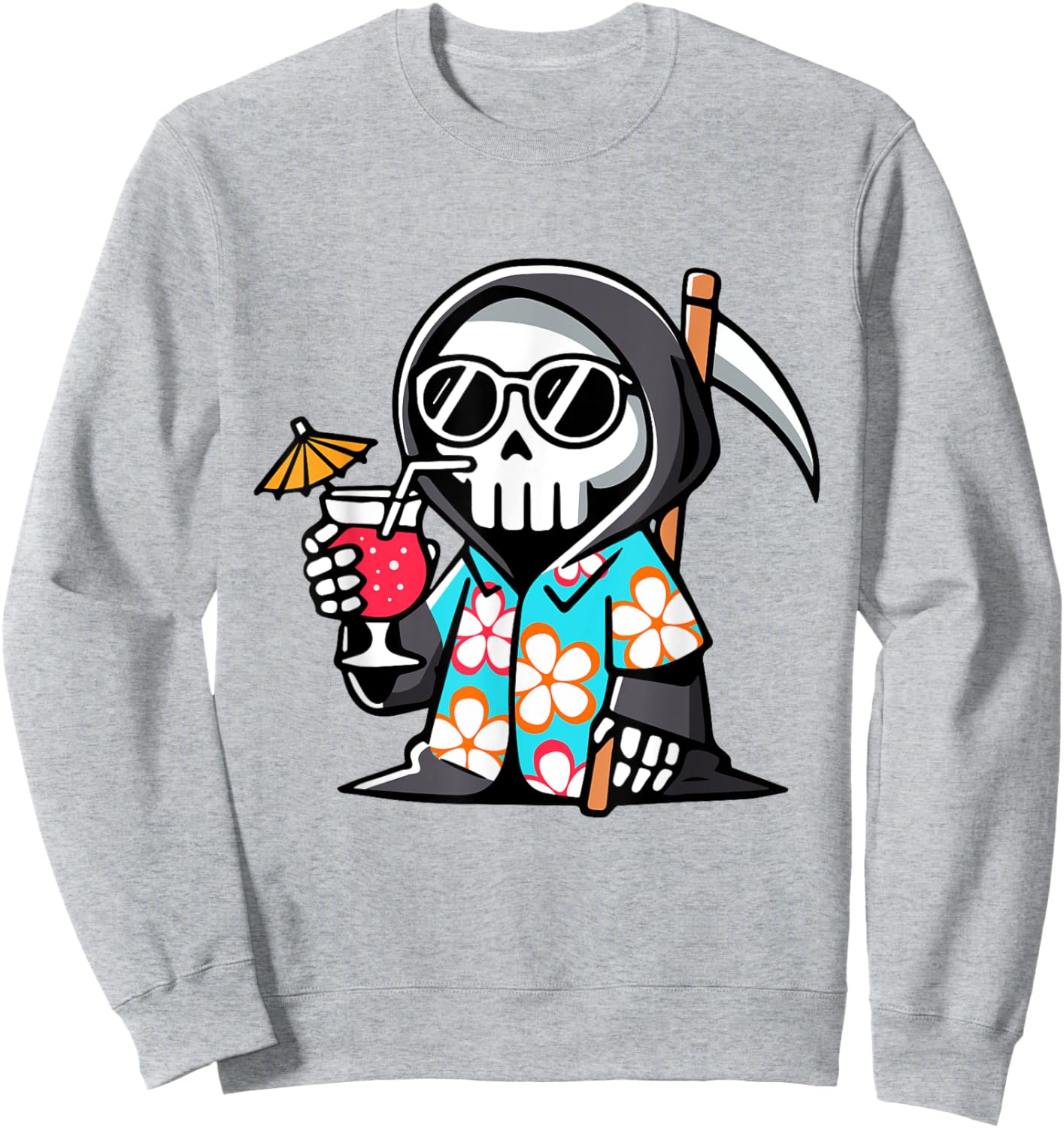 Funny Grim Reaper Hawaiian Summerween Summer Halloween Sweatshirt - Sweatshirt | Ash