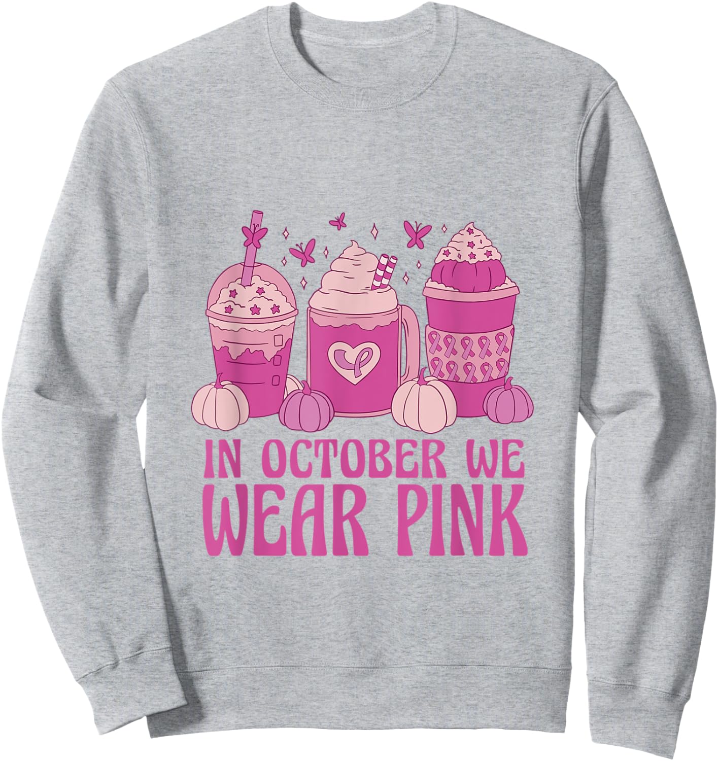 Women In October We Wear Pink Halloween Breast Cancer Coffee Sweatshirt - Sweatshirt | Ash