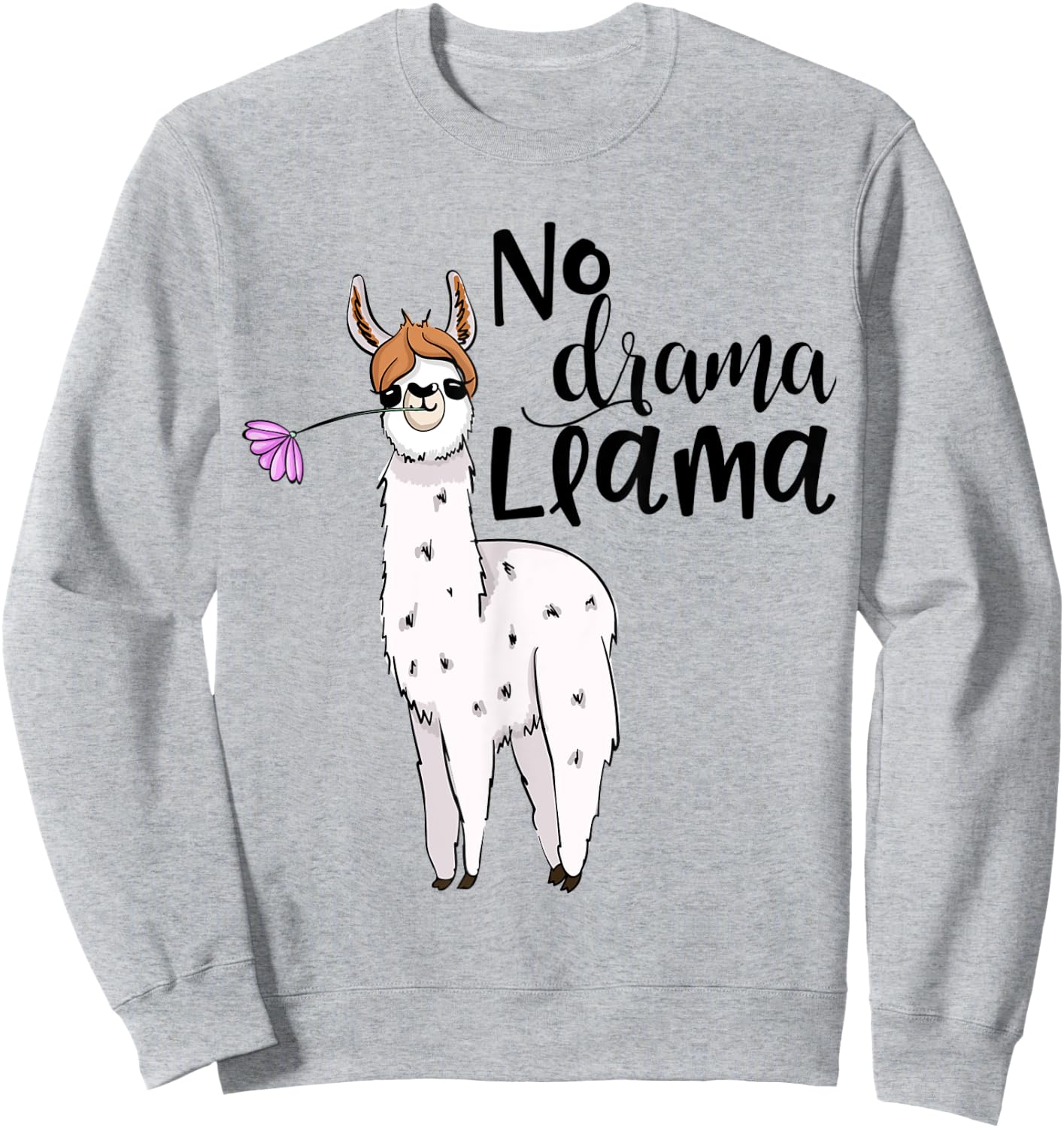 Drama Llama Cute Funny Llama with Flower Design Sweatshirt - Sweatshirt | Ash
