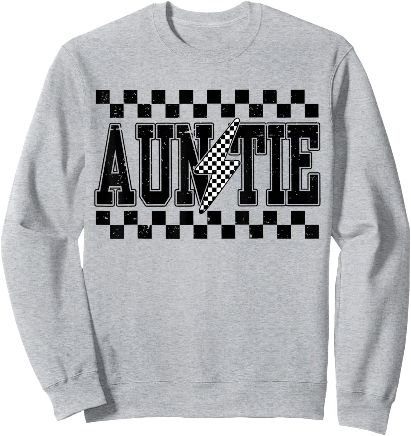 Retro Lightning Auntie Checkered Funny Auntie Men Sweatshirt - Sweatshirt | Ash