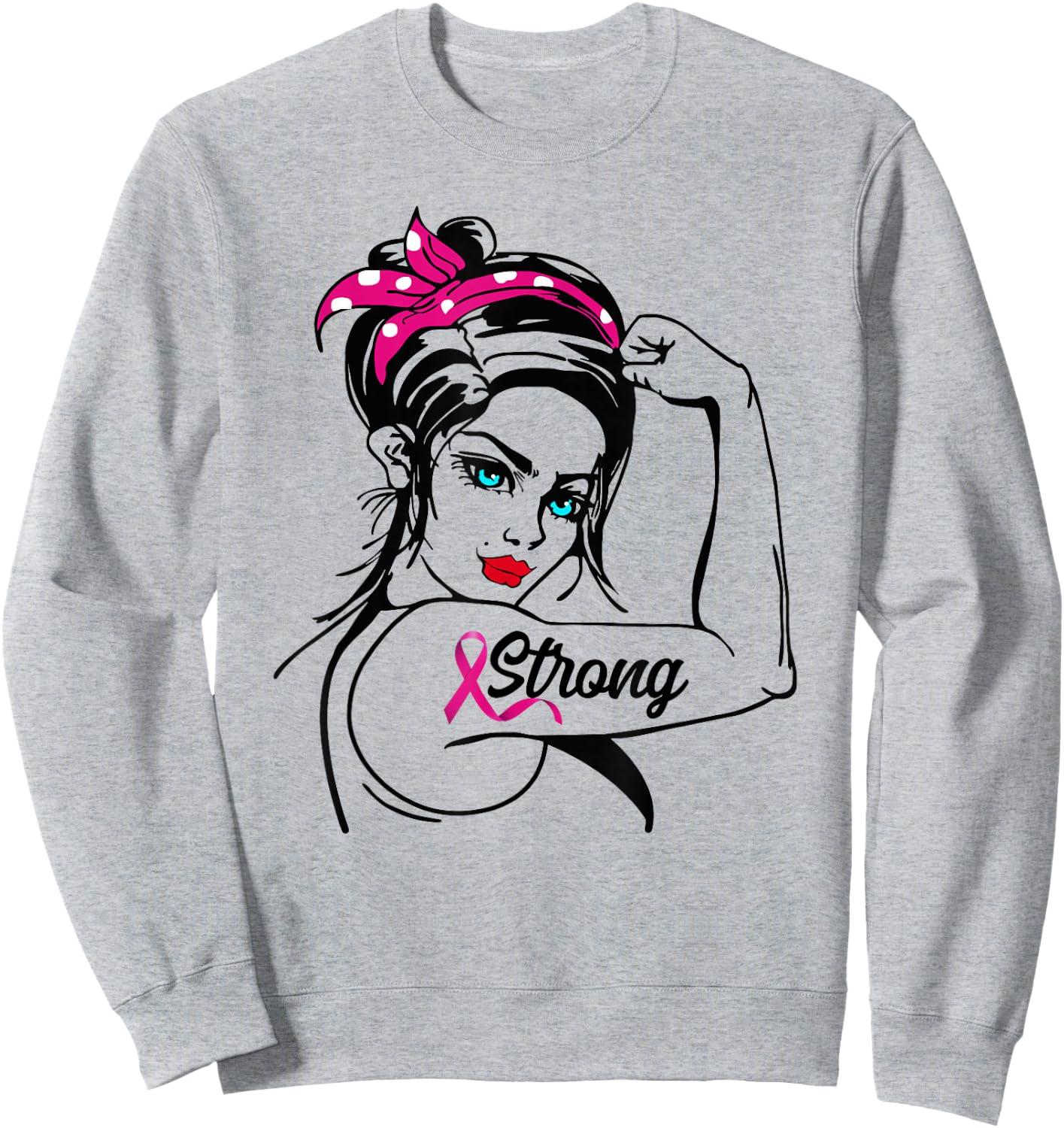 Strong Rosie The Riveter Breast Cancer Awareness Sweatshirt - Sweatshirt | Ash