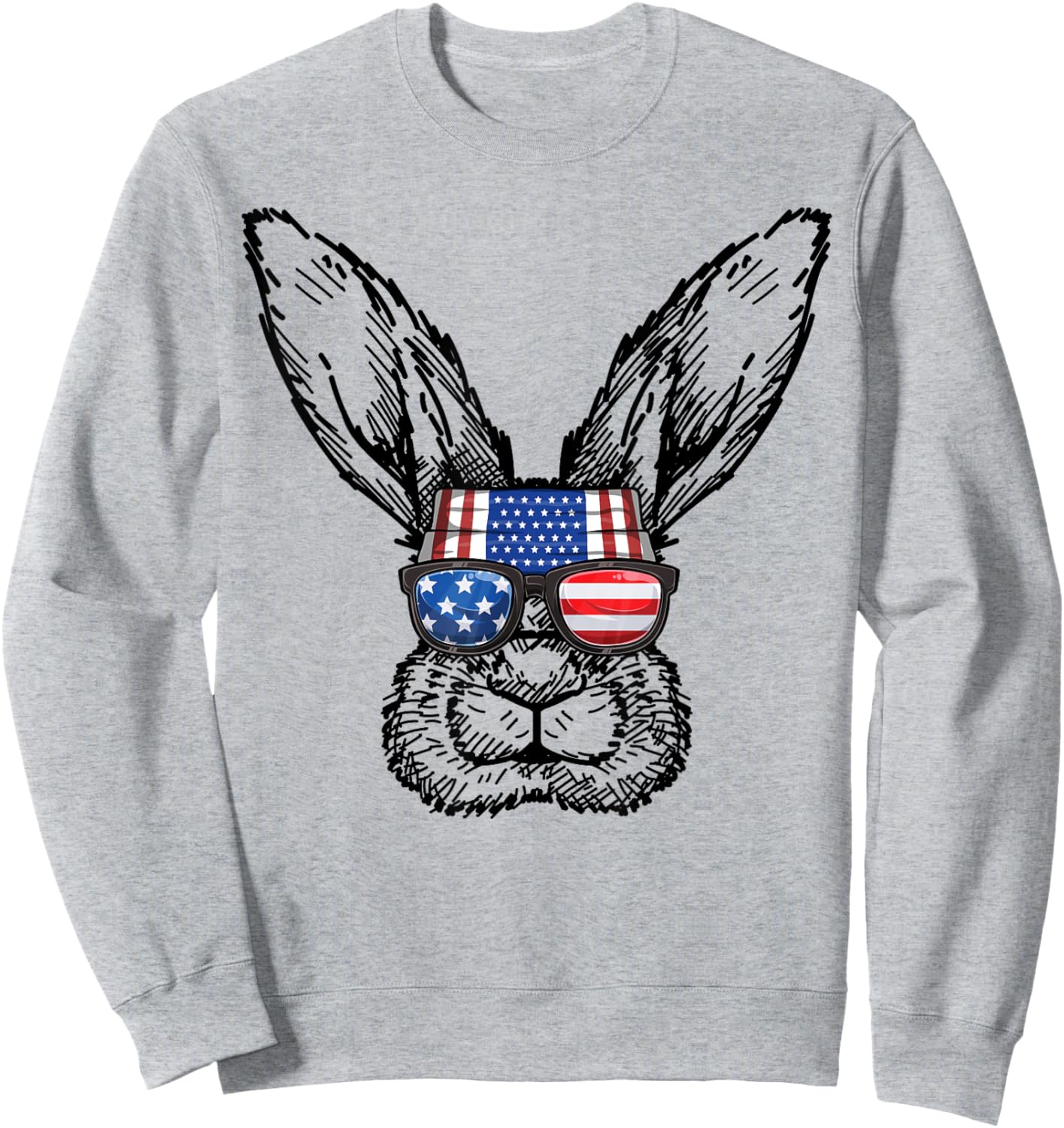 Patriotic Bunny American Flag USA Funny 4th Of July Rabbit Sweatshirt - Sweatshirt | Ash